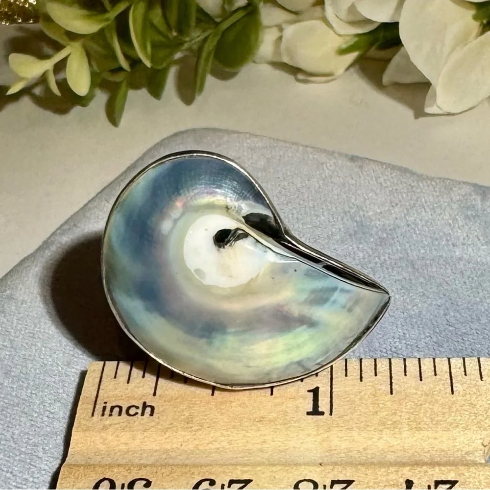 Vintage Osmena Pearl Nautilus shell Handmade statement ring 925 sterling silver